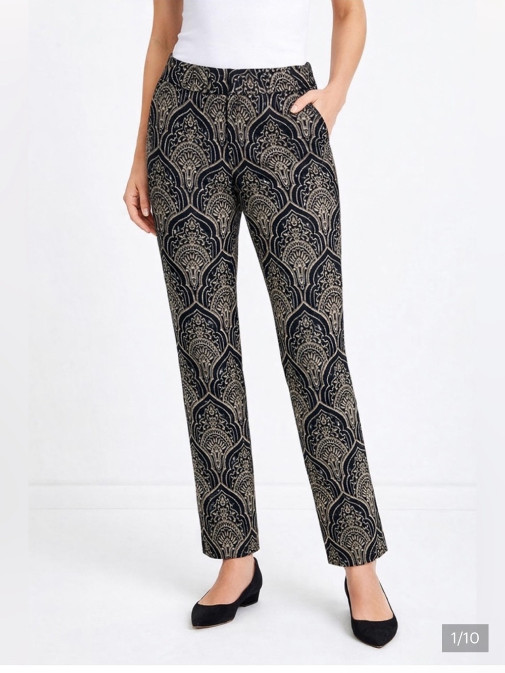 J. McLaughlin Women's Grier Black Gold Persian Paisley Jacquard Ankle Pants NEW